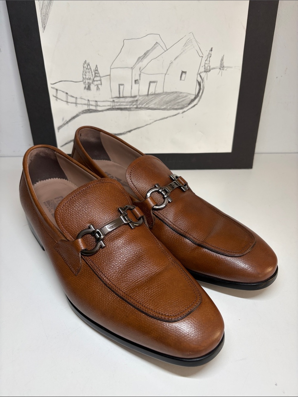 Salvatore Ferragamo Ree Gancini Pebble Calf Leather Loafers Men’s Size US 9.5 E - Picture 2 of 16